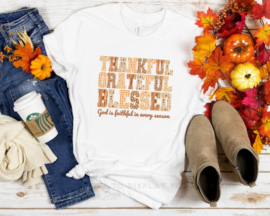 ADULT Thankful, Grateful, Blessed Shirt